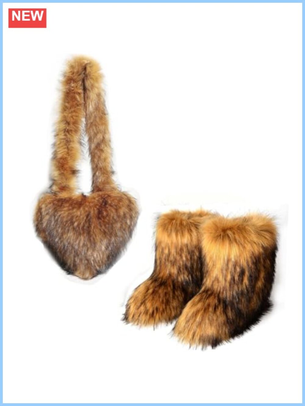 Faux Fur Winter Snow Boots & Fluffy Tote Bag Set Y2K Mid-Calf Warm